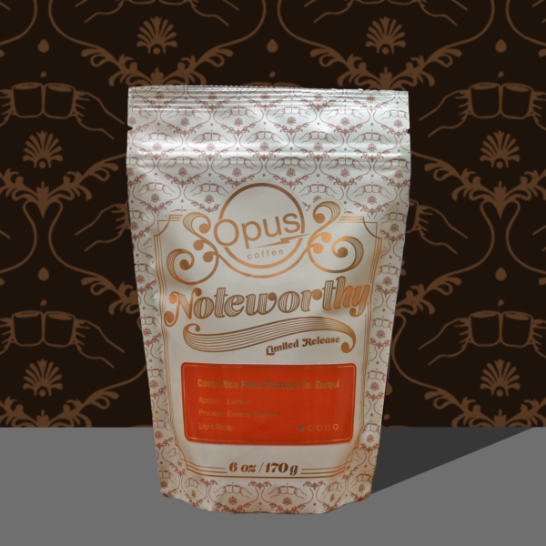 Bag of Noteworthy Costa Rica Reserve with a brown background.