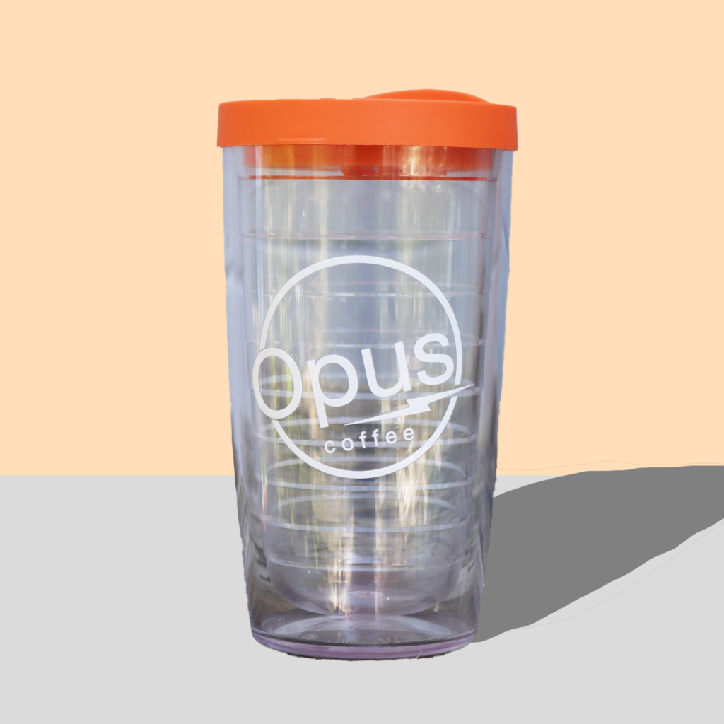 Opus Coffee Tervis with orange lid